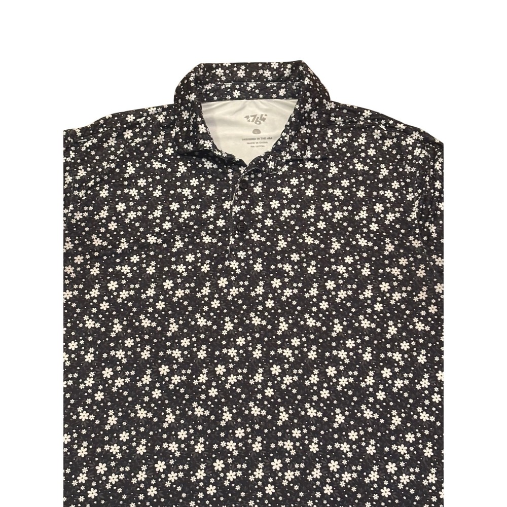 1764 Signature Mens Floral Daisy Print Performance Golf Polo Black Size Large